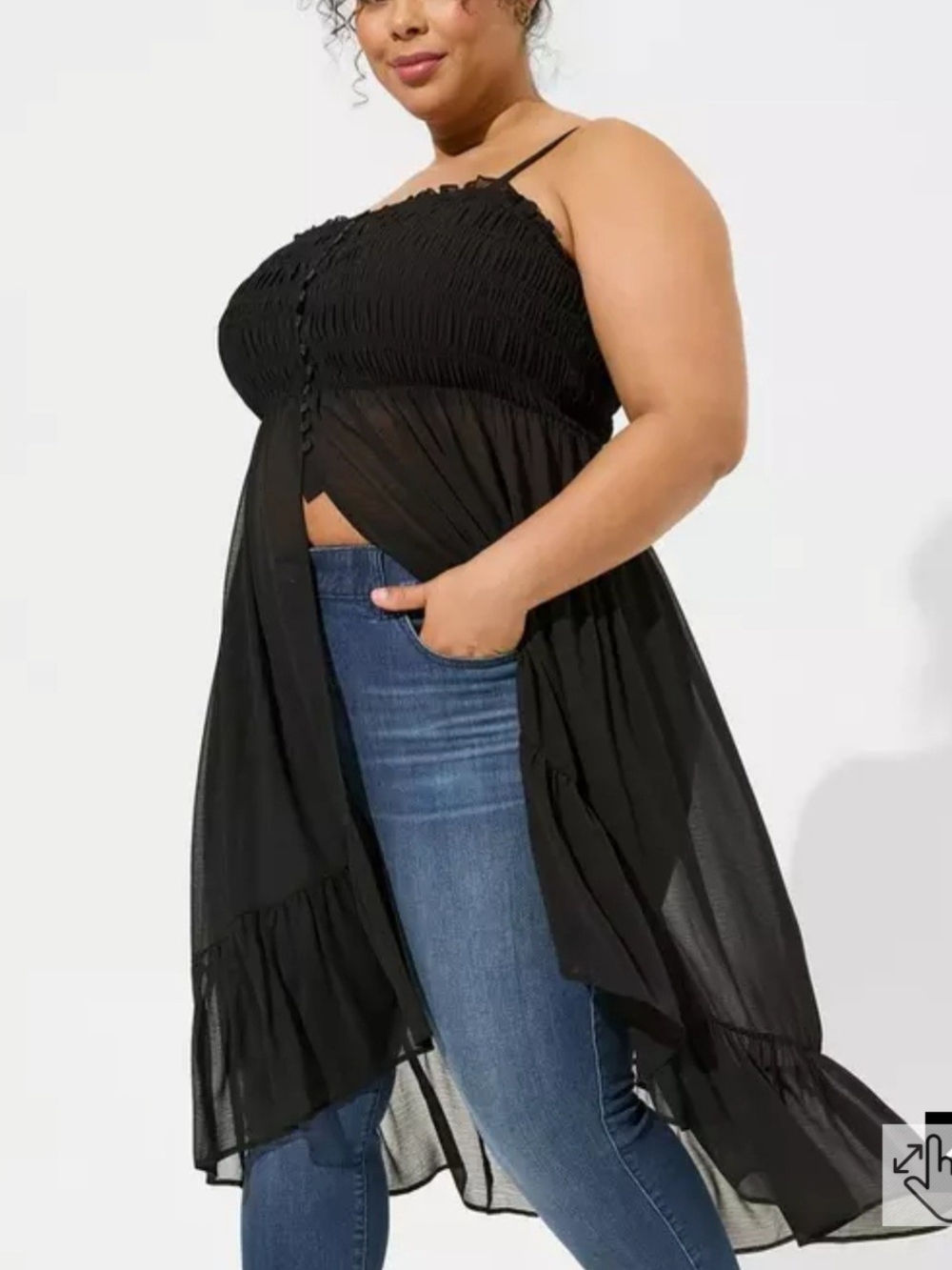 torrid Black Smocked Sheer Chiffon Sleeveless Tunic Size 2 (18/20)